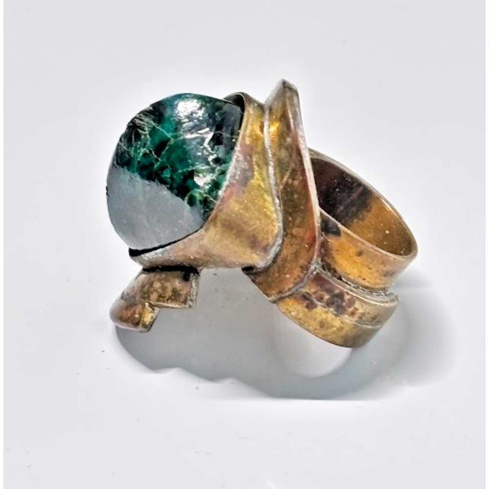Vtg GELCIC CHILE Patricio Court Brutalist Bronze Chrysocolla Necklace Ring NOS - Picture 14 of 16